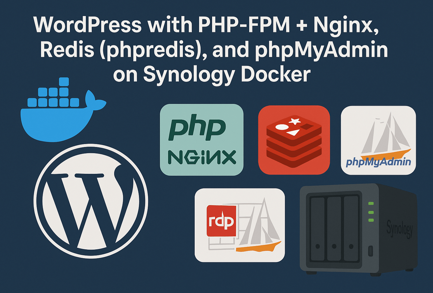[Docker] WordPress with PHP‑FPM + Nginx, Redis (phpredis), and phpMyAdmin on Synology Docker